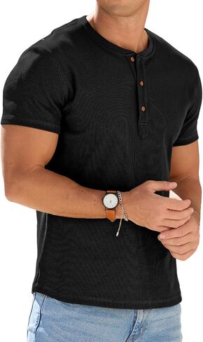 Sailwind Mens Muscle Slim Henley قمصان قصيرة الأكمام القمصان الرياضية القطن الزر الصيف المحمل in Kuwait