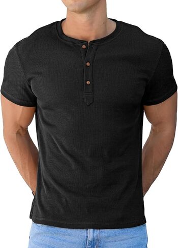 Sailwind Mens Muscle Slim Henley قمصان قصيرة الأكمام القمصان الرياضية القطن الزر الصيف المحمل in Kuwait