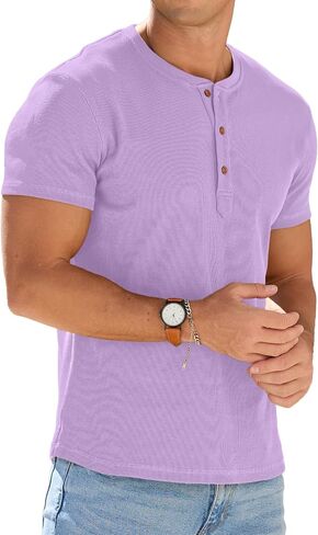 Sailwind Mens Muscle Slim Henley Shirts Short Sleeve Athletic T-Shirts Cotton Summer Button Tees in Saudi Arabia