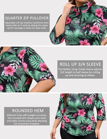 Plus Size Golf Polo Shirts for Women 3/4 Sleeve Quarter Zip Pullover Quick Dry Workout Tops XL-5XL in Kuwait