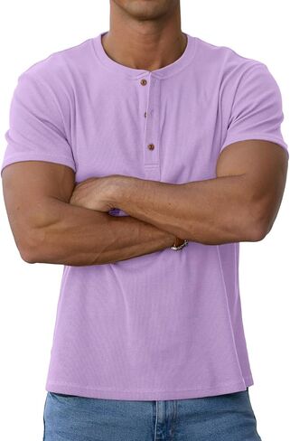Sailwind Mens Muscle Slim Henley Shirts Short Sleeve Athletic T-Shirts Cotton Summer Button Tees in Saudi Arabia