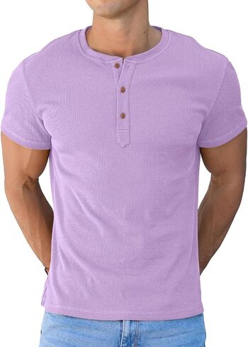 Sailwind Mens Muscle Slim Henley Shirts Short Sleeve Athletic T-Shirts Cotton Summer Button Tees in Saudi Arabia