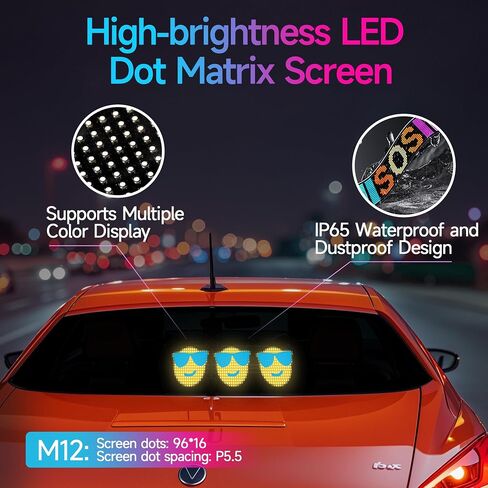 LED Light Signs for Car, 23''x 4'' Flexible LED Matrix Panel, Bluetooth App Control DIY Programmable Scrolling Sign for Car Taxi Store Hotel in Saudi Arabia
