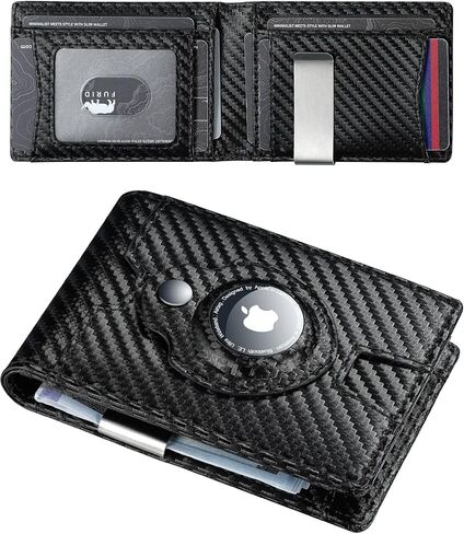 furid Airtag Wallet Men Slim: RFID Card Wallet with Airtag Holder - Apple Air Tag Wallet for Men - Minimalist Front Pocket Bifold Leather Wallet with Money Clip (Carbon Fiber) in Saudi Arabia