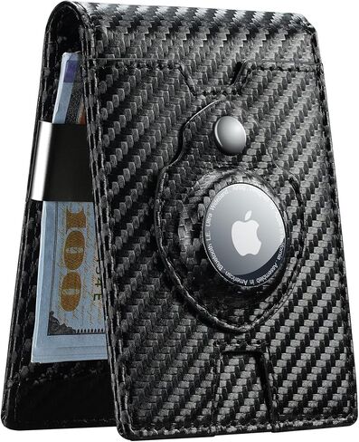 furid Airtag Wallet Men Slim: RFID Card Wallet with Airtag Holder - Apple Air Tag Wallet for Men - Minimalist Front Pocket Bifold Leather Wallet with Money Clip (Carbon Fiber) in Saudi Arabia