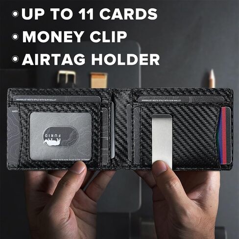 furid Airtag Wallet Men Slim: RFID Card Wallet with Airtag Holder - Apple Air Tag Wallet for Men - Minimalist Front Pocket Bifold Leather Wallet with Money Clip (Carbon Fiber) in Saudi Arabia