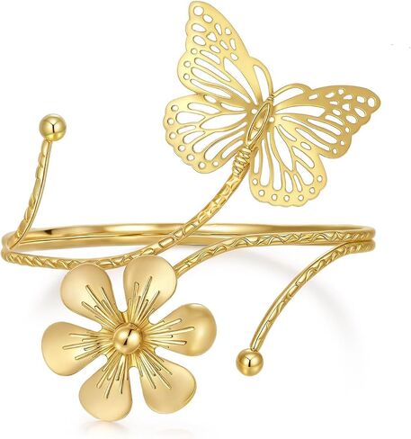 BROCC Upper Arm Cuff Bracelet for Women Butterfly Flower Bangle Bracelet Adjustable Upper Arm Cuff Bangle Gold Armband Summer Beach Essentials Jewelry in Saudi Arabia
