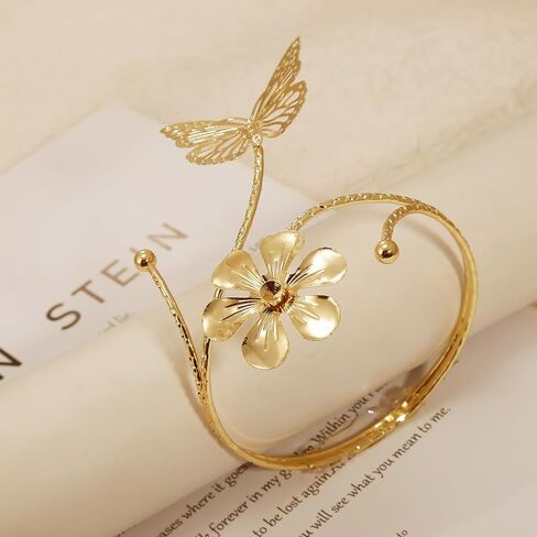 BROCC Upper Arm Cuff Bracelet for Women Butterfly Flower Bangle Bracelet Adjustable Upper Arm Cuff Bangle Gold Armband Summer Beach Essentials Jewelry in Saudi Arabia