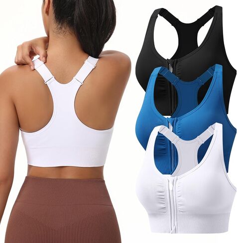 Zip Front Sports Bras for Women Adjustable Racerback Medium Support Bras Padded Post-Surgery Bras Seamless Yoga Athletic Bra in Saudi Arabia