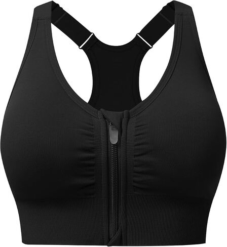 Zip Front Sports Bras for Women Adjustable Racerback Medium Support Bras Padded Post-Surgery Bras Seamless Yoga Athletic Bra in Saudi Arabia