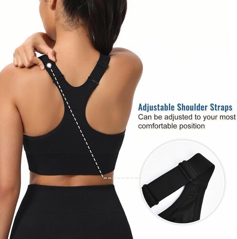 Zip Front Sports Bras for Women Adjustable Racerback Medium Support Bras Padded Post-Surgery Bras Seamless Yoga Athletic Bra in Saudi Arabia