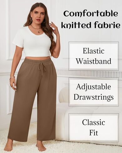 Neer 3 Pack Women's Plus Size Wide Leg ، سراويل صالة مرنة مع الجيوب الرباطية غير الرسمية PJ اليوغا. in Saudi Arabia