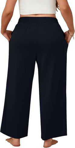 Neer 3 Pack Women's Plus Size Wide Leg ، سراويل صالة مرنة مع الجيوب الرباطية غير الرسمية PJ اليوغا. in Saudi Arabia