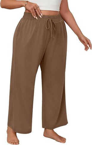 Neer 3 Pack Women's Plus Size Wide Leg ، سراويل صالة مرنة مع الجيوب الرباطية غير الرسمية PJ اليوغا. in Saudi Arabia