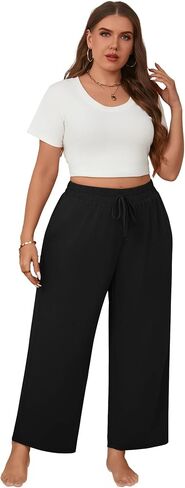 Neer 3 Pack Women's Plus Size Wide Leg ، سراويل صالة مرنة مع الجيوب الرباطية غير الرسمية PJ اليوغا. in Saudi Arabia