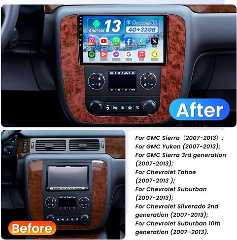 Car Stereo Radio for GMC Yukon Chevy Silverado 2007-2013: 5GWifi 𝟒+𝟑𝟐𝐆 9" Touchscreen GPS Navigation Radio Replacement - Wireless CarPlay Android Backup Camera Bluetooth SWC FM DSP Mirror Link in Saudi Arabia