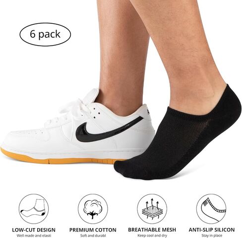 Coovan no show socks men cotton cotton low jools for men discalible discal discual jools with non slip slip (6 pairs) in Kuwait