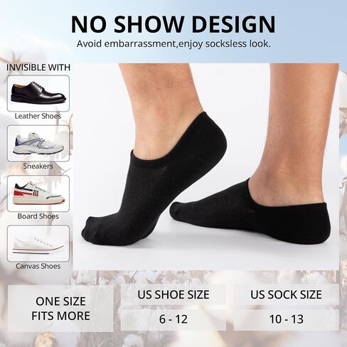 Coovan no show socks men cotton cotton low jools for men discalible discal discual jools with non slip slip (6 pairs) in Kuwait