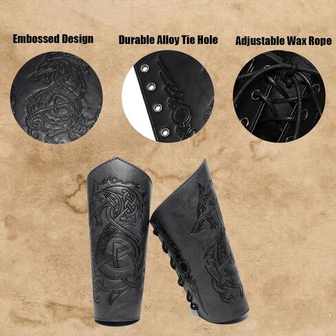 M-YOUNG Handcrafted Leather Bracers Viking Chest Armor for men Embossed Arm Armor Cuff Leather Gauntlet Costumes Accessories in Kuwait