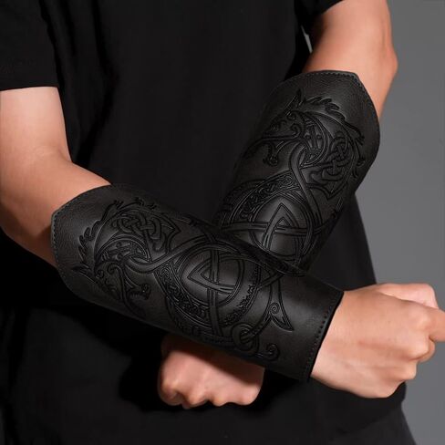 M-YOUNG Handcrafted Leather Bracers Viking Chest Armor for men Embossed Arm Armor Cuff Leather Gauntlet Costumes Accessories in Kuwait