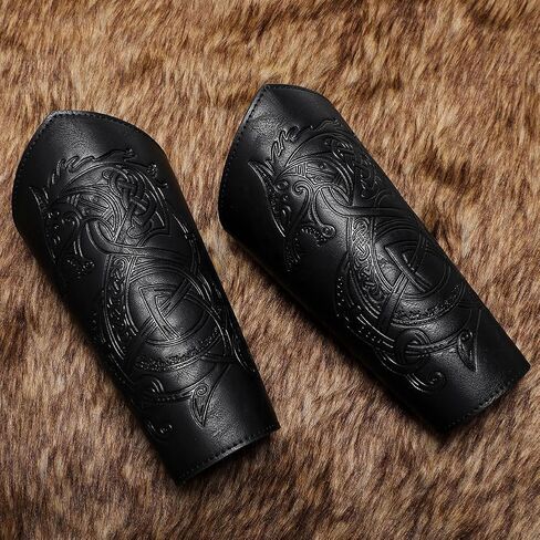 M-YOUNG Handcrafted Leather Bracers Viking Chest Armor for men Embossed Arm Armor Cuff Leather Gauntlet Costumes Accessories in Kuwait