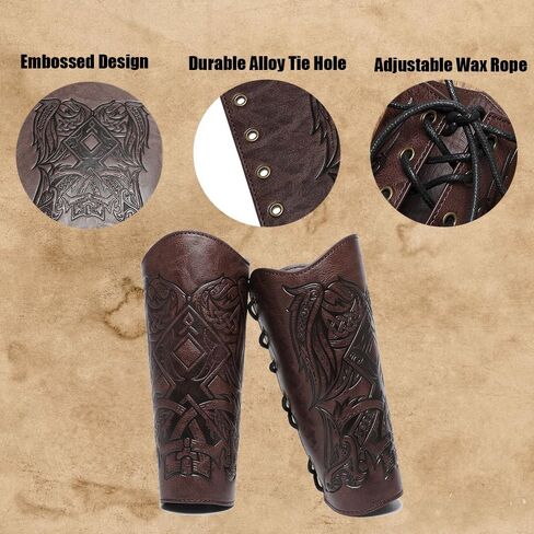 M-YOUNG Handcrafted Leather Bracers Viking Chest Armor for men Embossed Arm Armor Cuff Leather Gauntlet Costumes Accessories in Kuwait