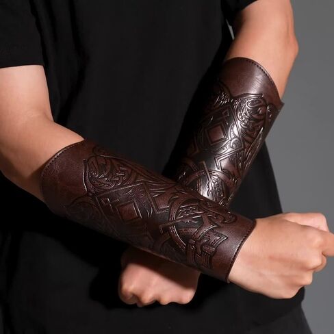 M-YOUNG Handcrafted Leather Bracers Viking Chest Armor for men Embossed Arm Armor Cuff Leather Gauntlet Costumes Accessories in Kuwait