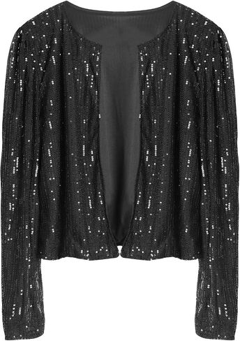 Estamico Women Open Front Sequins Jackets Fashion Long Sleeve Glitter Party Bomber Coat in Saudi Arabia