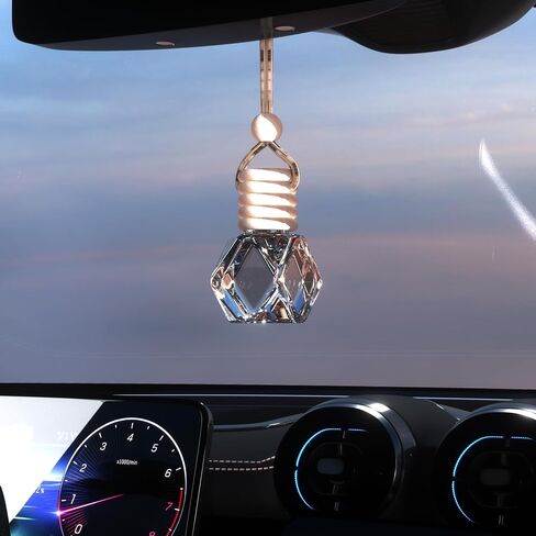 5PCS Hanging Car Air Freshener, Auto Interior Decoration 8 ml Oil Diffuser Perfume Aromatherapy Pendant Empty Glass Bottle, Fragrance Ornament with Vent Clip Wooden Cap and Rope (5, Rhombic) in Saudi Arabia