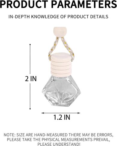 5PCS Hanging Car Air Freshener, Auto Interior Decoration 8 ml Oil Diffuser Perfume Aromatherapy Pendant Empty Glass Bottle, Fragrance Ornament with Vent Clip Wooden Cap and Rope (5, Rhombic) in Saudi Arabia