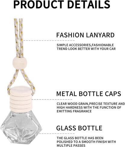 5PCS Hanging Car Air Freshener, Auto Interior Decoration 8 ml Oil Diffuser Perfume Aromatherapy Pendant Empty Glass Bottle, Fragrance Ornament with Vent Clip Wooden Cap and Rope (5, Rhombic) in Saudi Arabia