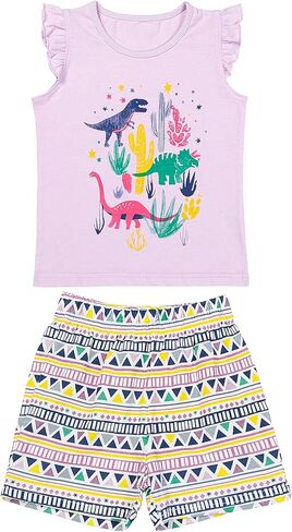 Girls 2 Piece Outfit Crew Neck Ruffle Short Sleeve Tees Elastic Waist Shorts Clothing Sets in Saudi Arabia