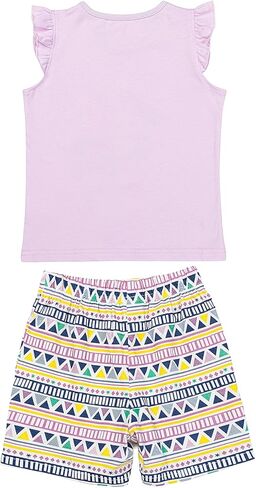 Girls 2 Piece Outfit Crew Neck Ruffle Short Sleeve Tees Elastic Waist Shorts Clothing Sets in Saudi Arabia