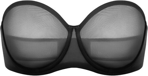 DELIMIRA Women's Cosnufy Strapless Bra Sheer Mesh Plus Size Unlined Underwire Bras in Saudi Arabia