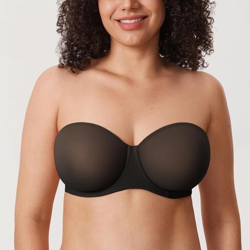 DELIMIRA Women's Cosnufy Strapless Bra Sheer Mesh Plus Size Unlined Underwire Bras in Saudi Arabia