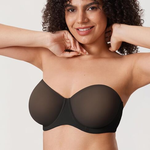 DELIMIRA Women's Cosnufy Strapless Bra Sheer Mesh Plus Size Unlined Underwire Bras in Saudi Arabia