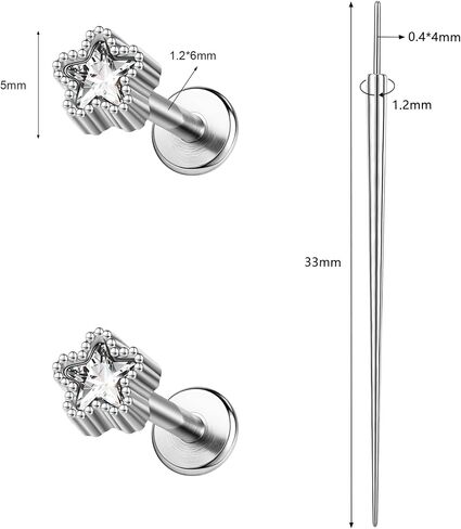 1PAIR 16G أقراط مسطحة الخلفية عشيق بلا خيط الحلزون Tragus conch percing المجوهرات CZ الأنف مسمار للنساء تدفع في 316L من الفولاذ الجراحي أقراط الشفاه ميدوسا جسم الثقوب المجوهرات in Saudi Arabia