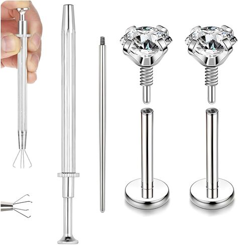 BodyAce 20G Internal Thread Cartilage Earrings Studs Surgical Steel Nose Rings Flat Back Stud Piercing Jewelry for Tragus/Helix/Conch/Medusa/Lip/Labret in Saudi Arabia