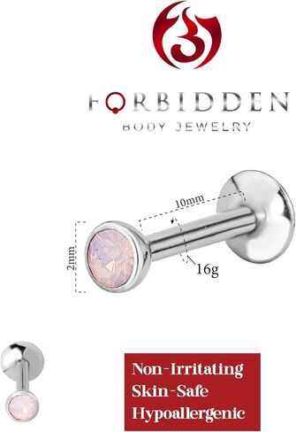 Forbidden Body Jewelry 16g Tragus Earring, Helix Earring & Labret Piercing, Internally Threaded Simulated Opal Stud in Saudi Arabia