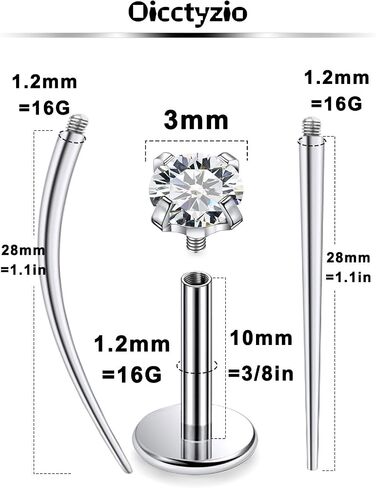 F136 Titanium 20/18/16g متورط داخليًا مسطحًا مسطحًا للأقراط خواتم الأنف الشفاه LABRET MEDUSA MONROE JOWENTING مع تفتق للنساء الرجال in Kuwait