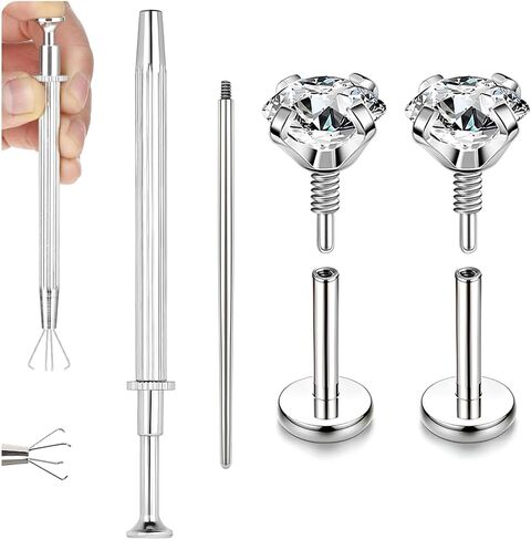BodyAce 20G Internal Thread Cartilage Earrings Studs Surgical Steel Nose Rings Flat Back Stud Piercing Jewelry for Tragus/Helix/Conch/Medusa/Lip/Labret in Saudi Arabia