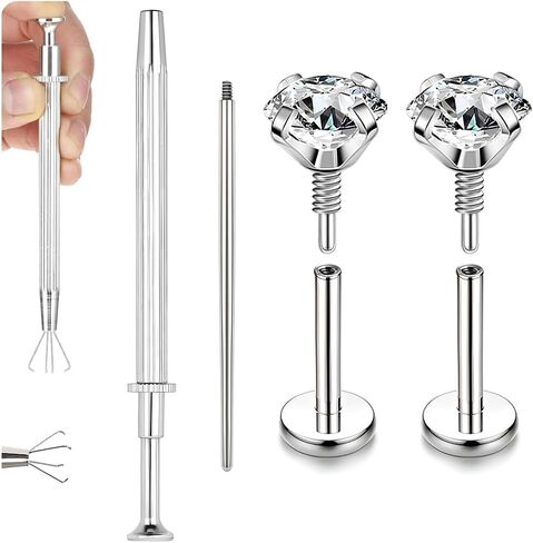 BodyAce 20G Internal Thread Cartilage Earrings Studs Surgical Steel Nose Rings Flat Back Stud Piercing Jewelry for Tragus/Helix/Conch/Medusa/Lip/Labret in Saudi Arabia