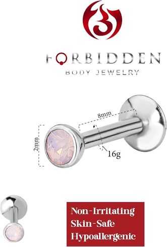 Forbidden Body Jewelry 16g Tragus Earring, Helix Earring & Labret Piercing, Internally Threaded Simulated Opal Stud in Saudi Arabia