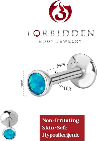 Forbidden Body Jewelry 16g Tragus Earring, Helix Earring & Labret Piercing, Internally Threaded Simulated Opal Stud in Saudi Arabia