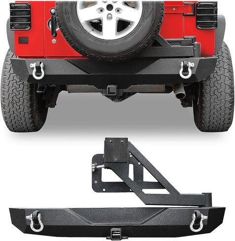 LEDKINGDOMUS Rear Bumper with Tire Carrier and 2" Hitch Receiver Compatible with 07-18 Jeep Wrangler JK JKU Rubicon Sahara Sports Model Offroad Rock Crawler Bumper Textured Black in Kuwait