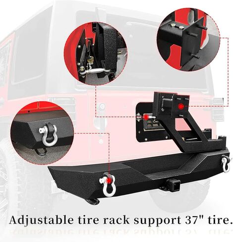 LEDKINGDOMUS Rear Bumper with Tire Carrier and 2" Hitch Receiver Compatible with 07-18 Jeep Wrangler JK JKU Rubicon Sahara Sports Model Offroad Rock Crawler Bumper Textured Black in Kuwait