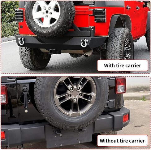 LEDKINGDOMUS Rear Bumper with Tire Carrier and 2" Hitch Receiver Compatible with 07-18 Jeep Wrangler JK JKU Rubicon Sahara Sports Model Offroad Rock Crawler Bumper Textured Black in Kuwait