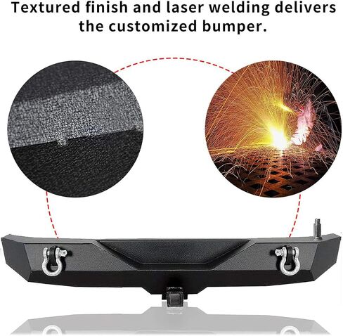 LEDKINGDOMUS Rear Bumper with Tire Carrier and 2" Hitch Receiver Compatible with 07-18 Jeep Wrangler JK JKU Rubicon Sahara Sports Model Offroad Rock Crawler Bumper Textured Black in Kuwait