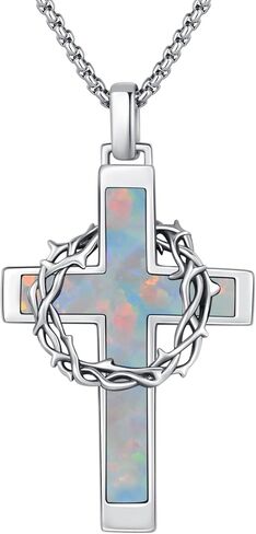 Cross Necklace 925 Sterling Silver Crown of Thorns Pendant Crucifix Necklace Catholic Jewelry Gifts for Men Women in Saudi Arabia