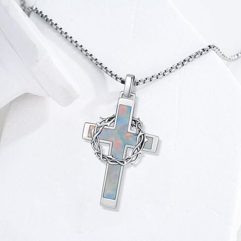 Cross Necklace 925 Sterling Silver Crown of Thorns Pendant Crucifix Necklace Catholic Jewelry Gifts for Men Women in Saudi Arabia